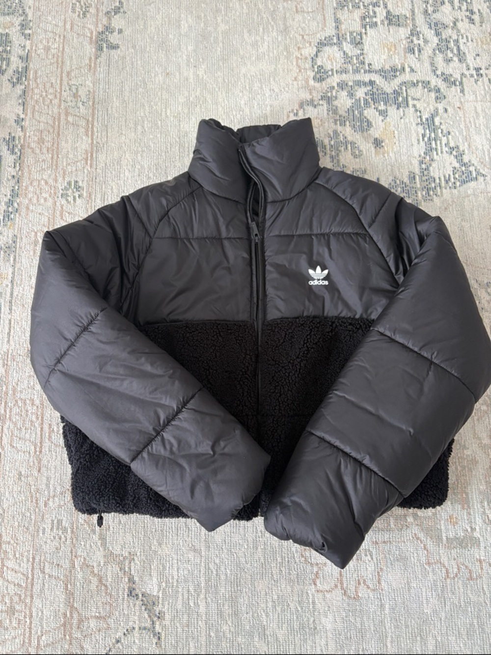 adidas Black Two-Tone Sherpa & Puffer Jacket XS NWT